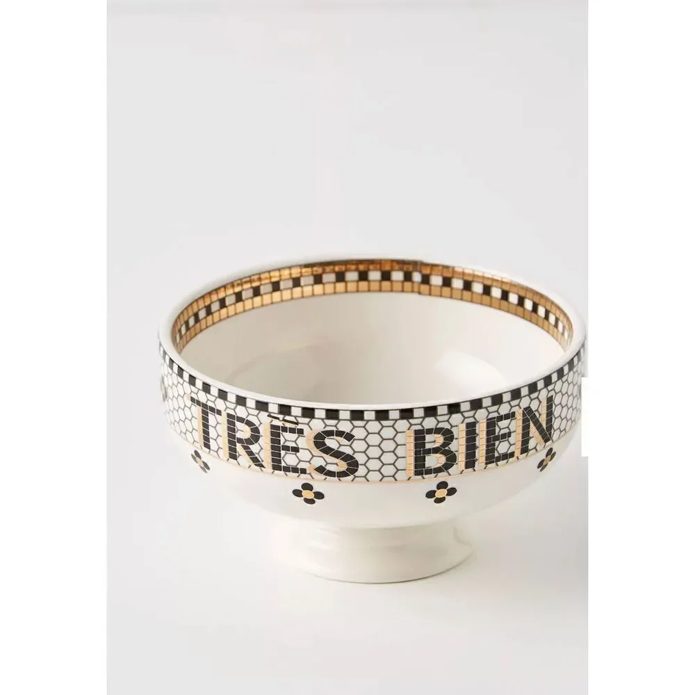 Anthropologie Bistro Tile Snack Nut Bowl Dish Tres Bien